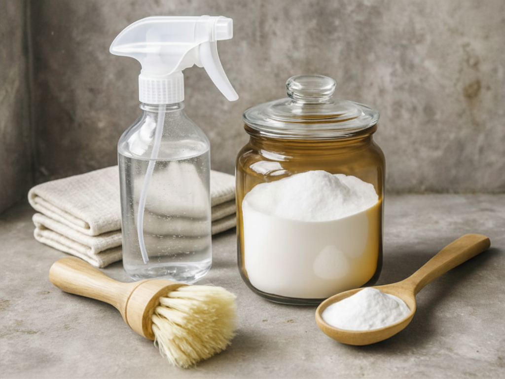 Bicarbonate de soude dans un bocaux avec flacon spray et brosse - Entretien quotidien - Grand Beau