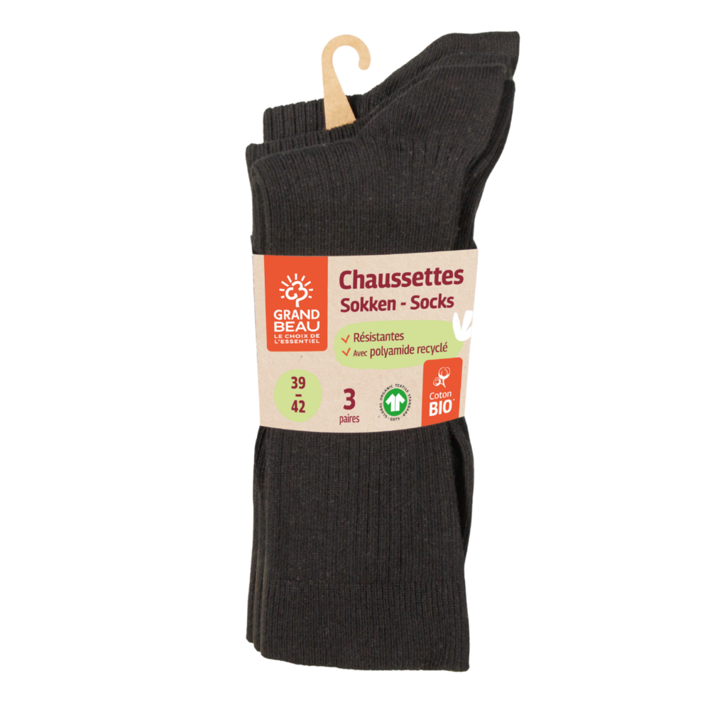 Chaussettes en coton bio et polyamide reccylé