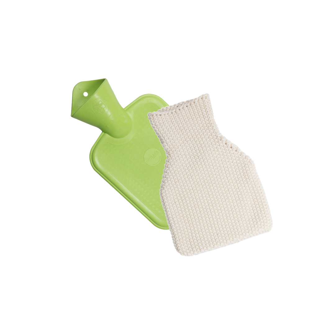 Bouillotte en latex naturel et sa housse en coton bio