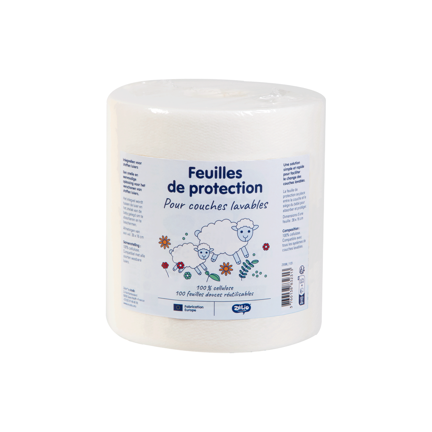 Rouleau de feuilles de cellulose pour couches lavables