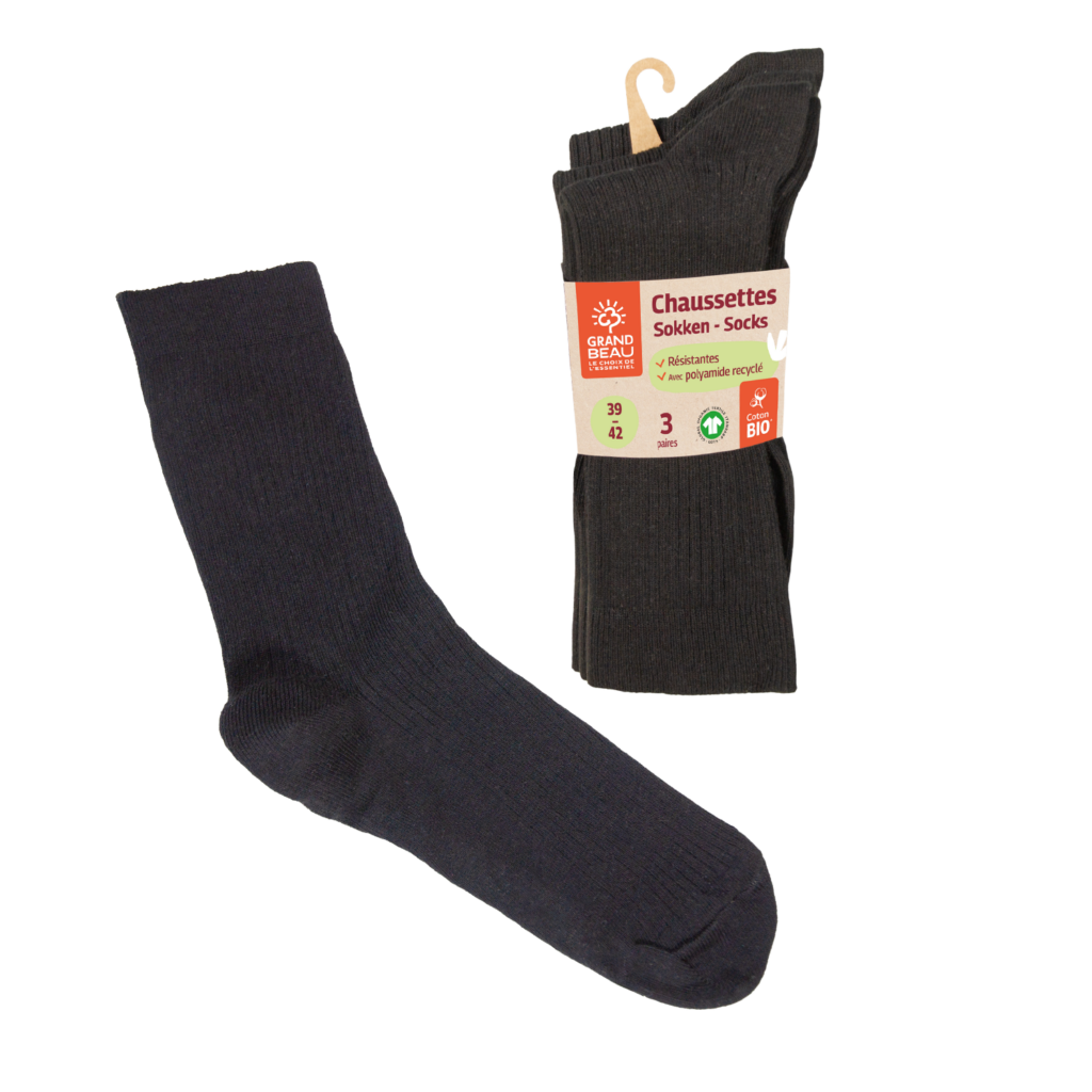 Chaussettes en coton bio et polyamide reccylé